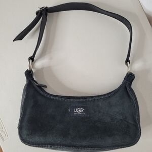 UGG Malibu Black Suede Shearling Lined Shoulder Bag